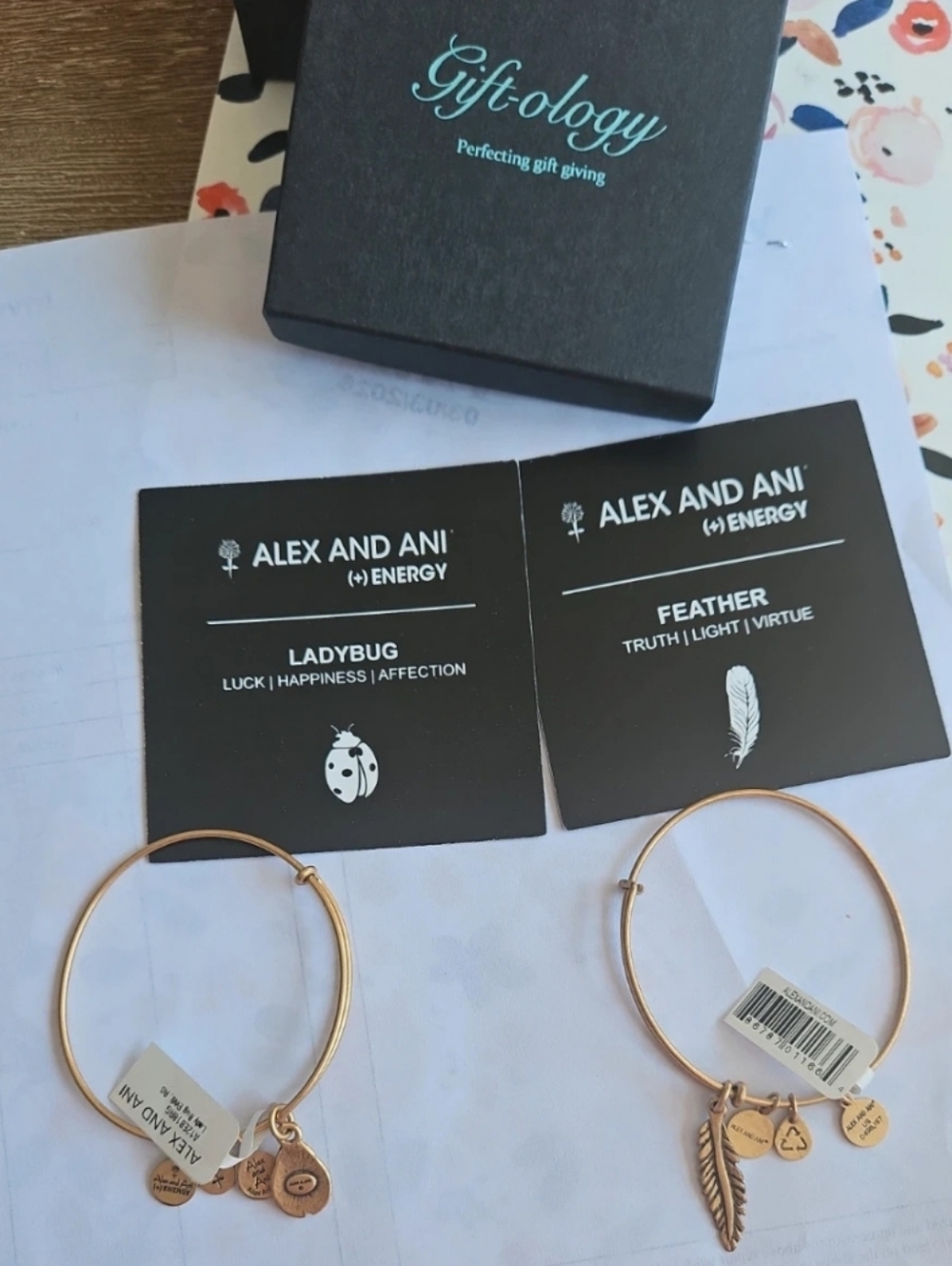 Alex and Ani Charm Bangle Set – Ladybug & Feather – Gold Tone – NWT